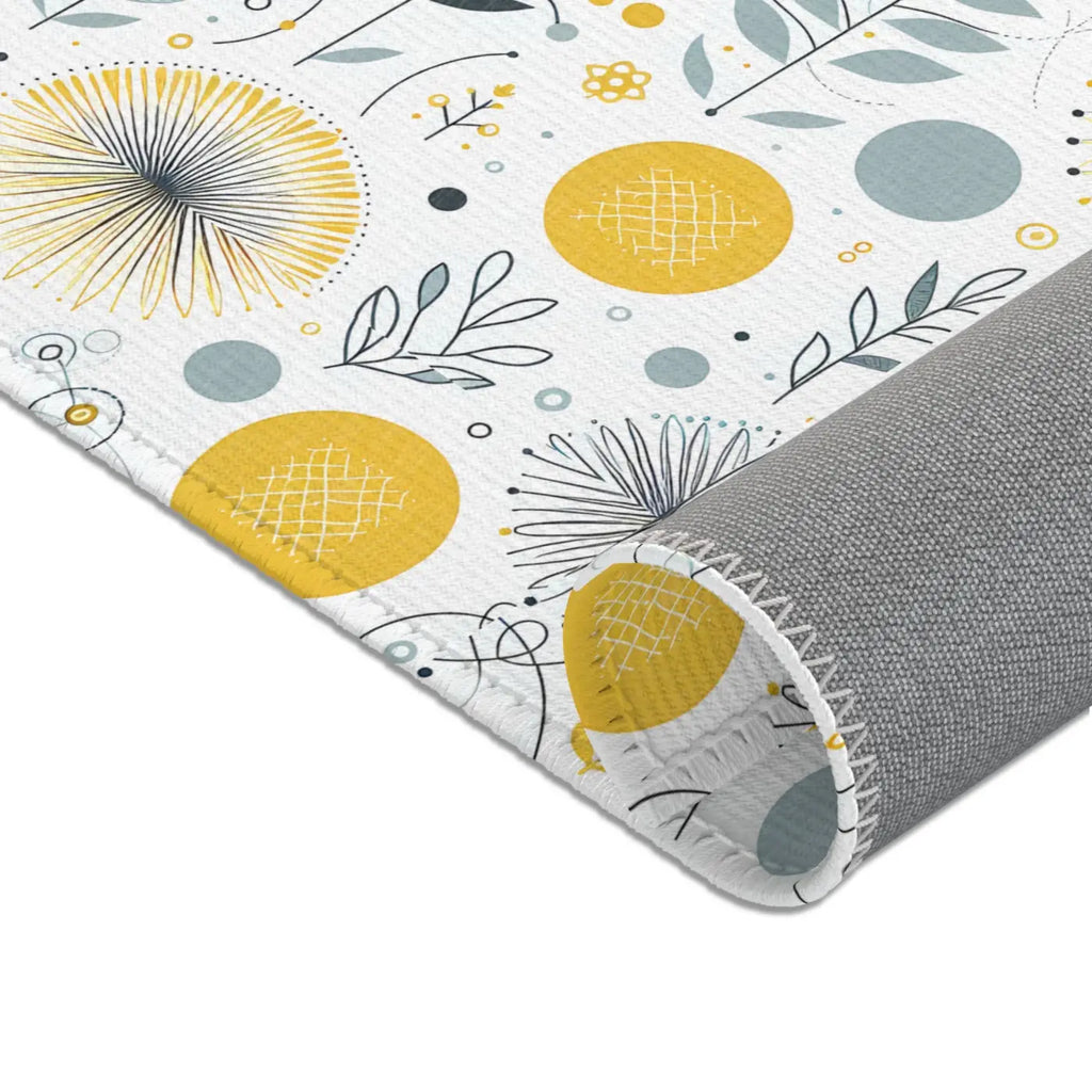 Bright Boho Floral Yellow Area Rug - Grey Accent Design - DipaliZ