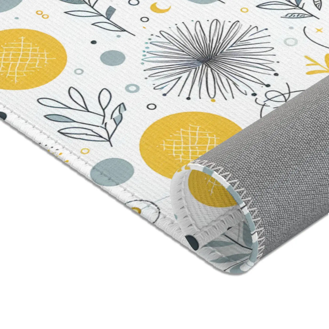 Bright Boho Floral Yellow Area Rug - Grey Accent Design - DipaliZ