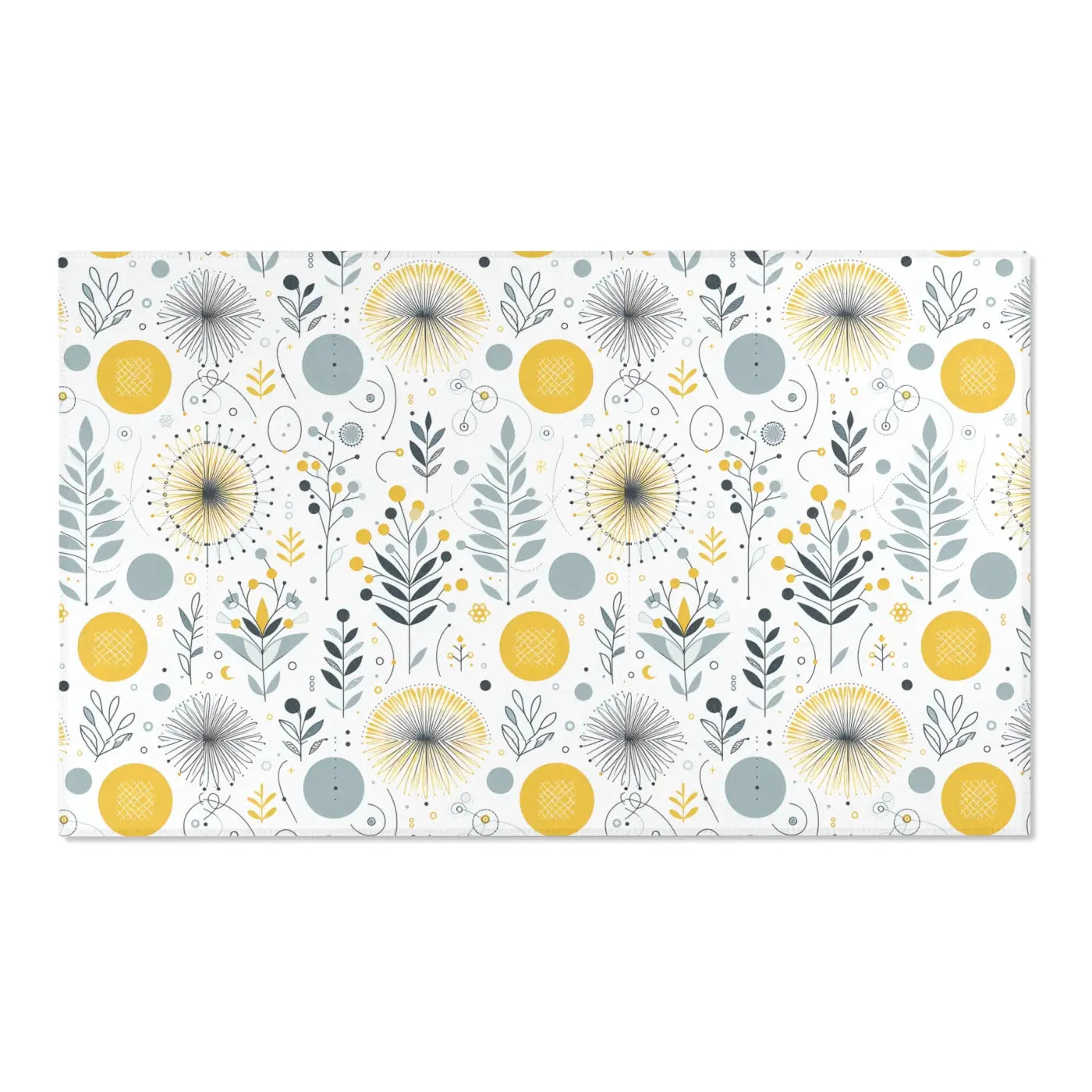 Bright Boho Floral Yellow Area Rug - Grey Accent Design - DipaliZ