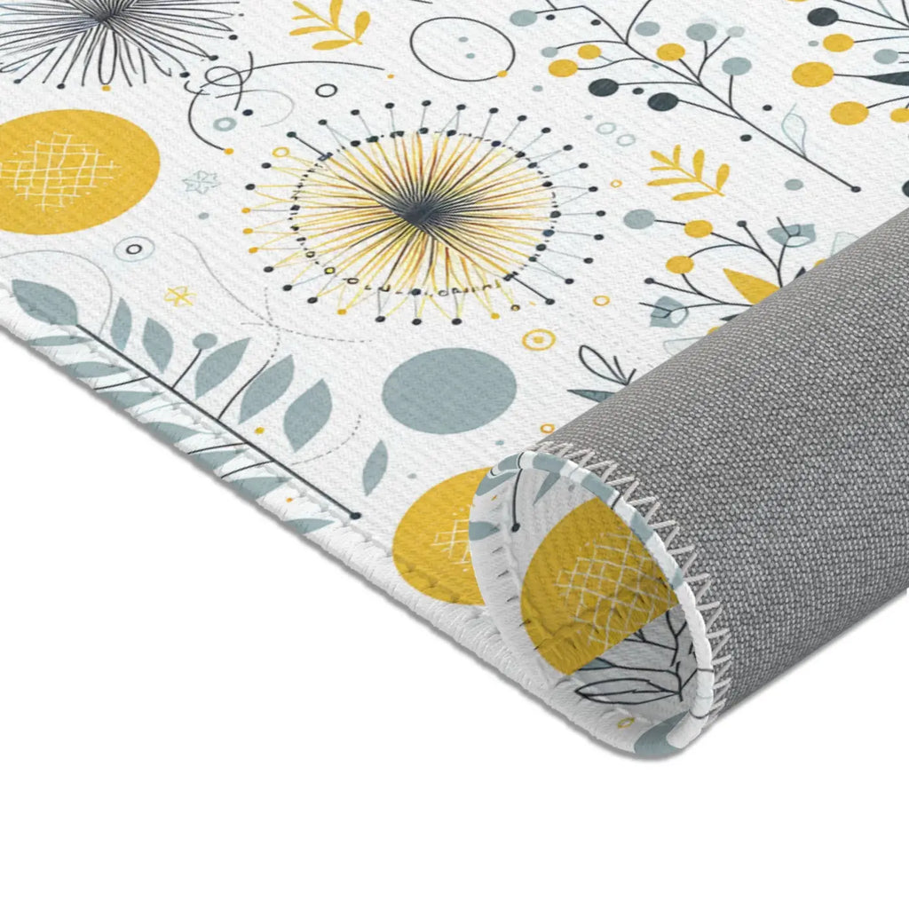 Bright Boho Floral Yellow Area Rug - Grey Accent Design - DipaliZ