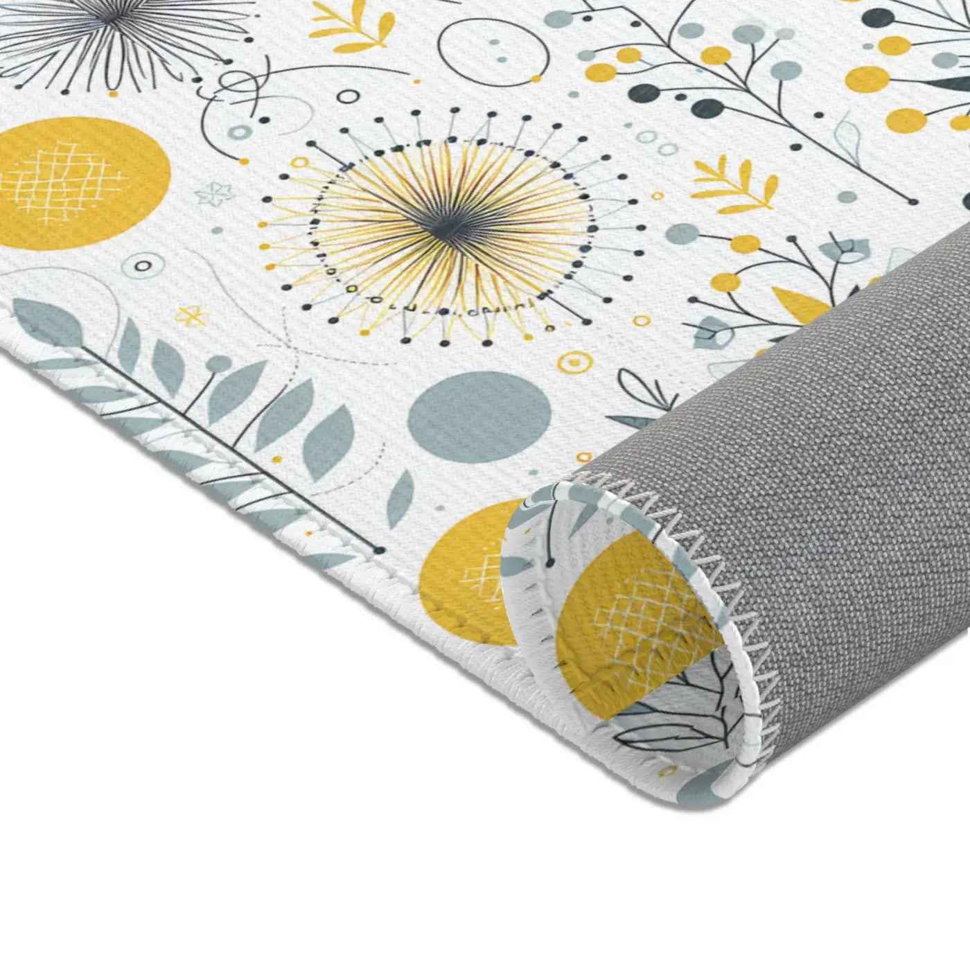 Bright Boho Floral Yellow Area Rug - Grey Accent Design - DipaliZ