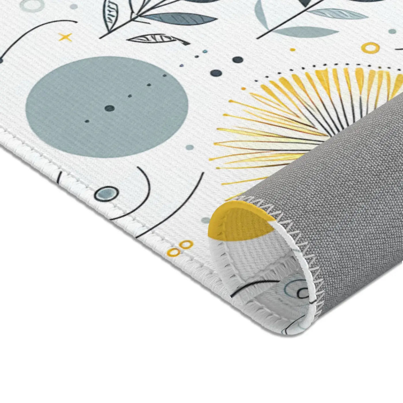 Bright Boho Floral Yellow Area Rug - Grey Accent Design - DipaliZ