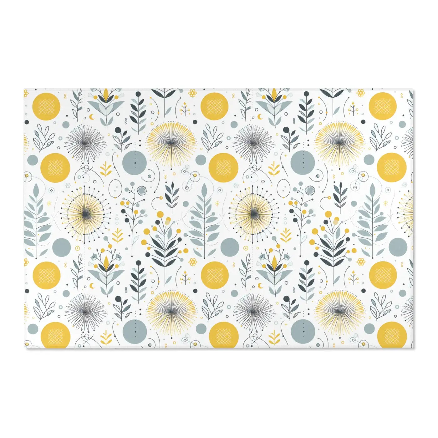 Bright Boho Floral Yellow Area Rug - Grey Accent Design - DipaliZ