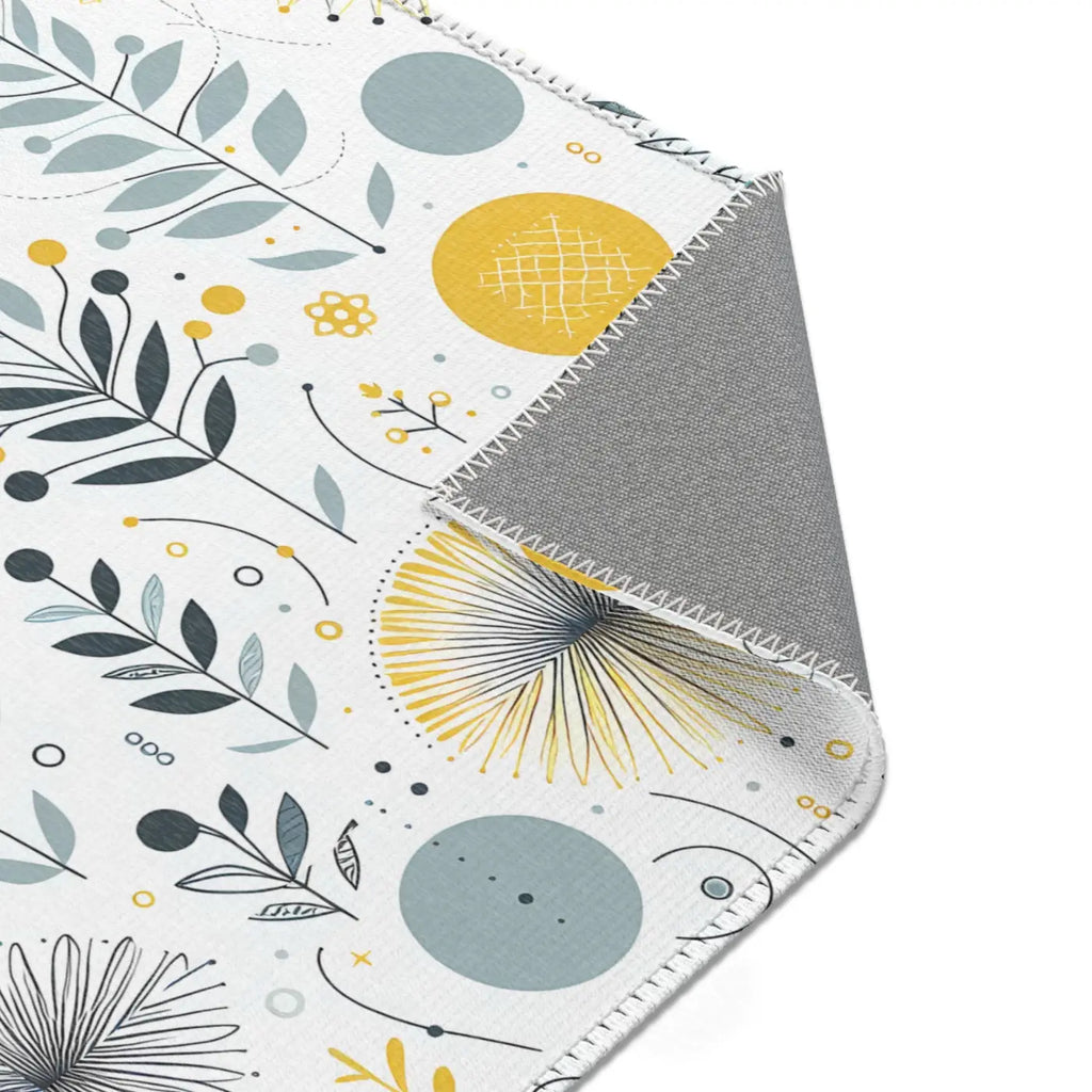 Bright Boho Floral Yellow Area Rug - Grey Accent Design - DipaliZ