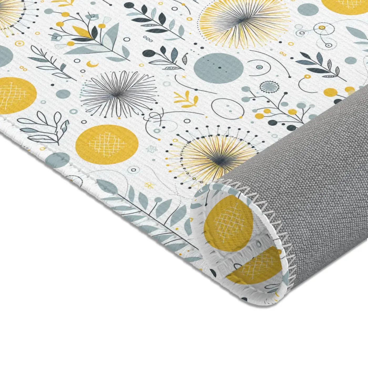 Bright Boho Floral Yellow Area Rug - Grey Accent Design - DipaliZ