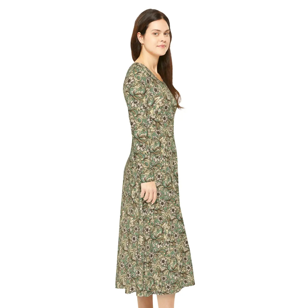 Stunning Long Sleeve Dance Dress - Boho Floral Long - DipaliZ