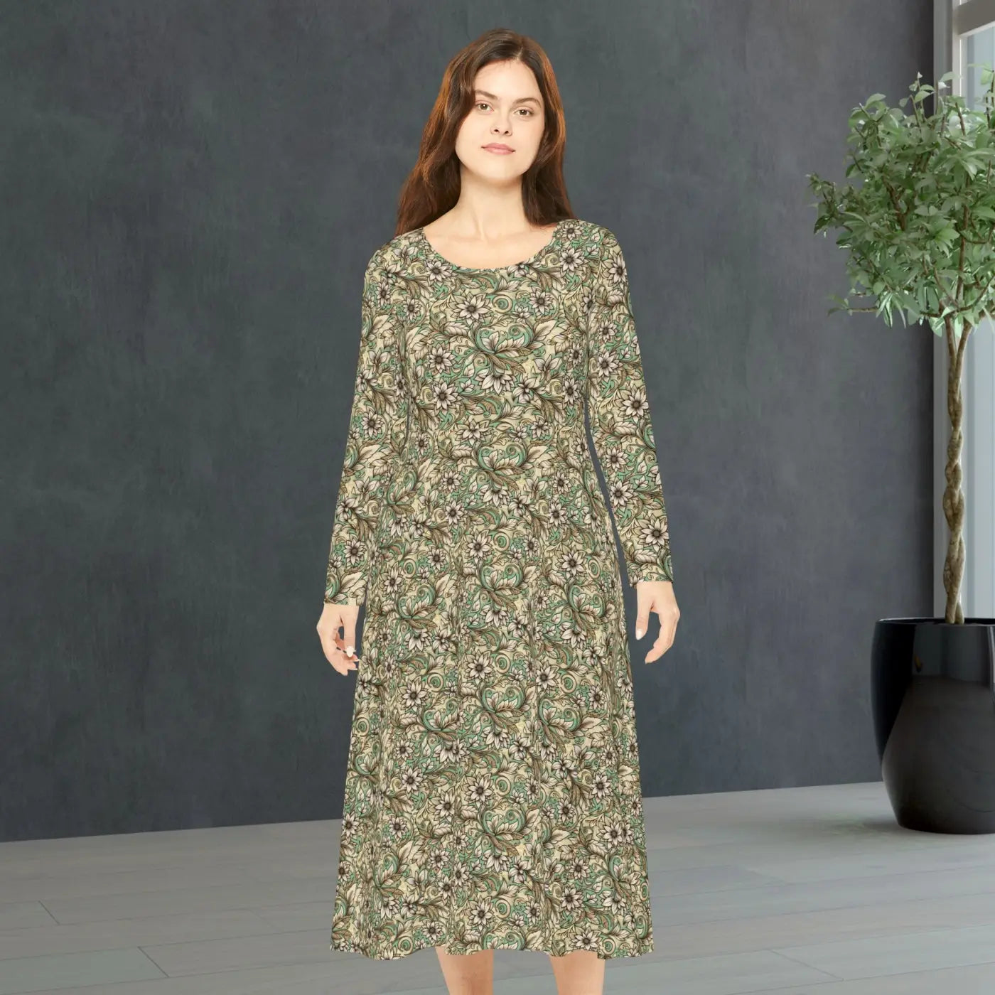 Stunning Long Sleeve Dance Dress - Boho Floral Long - DipaliZ