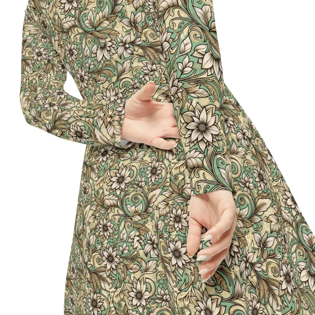 Stunning Long Sleeve Dance Dress - Boho Floral Long - DipaliZ
