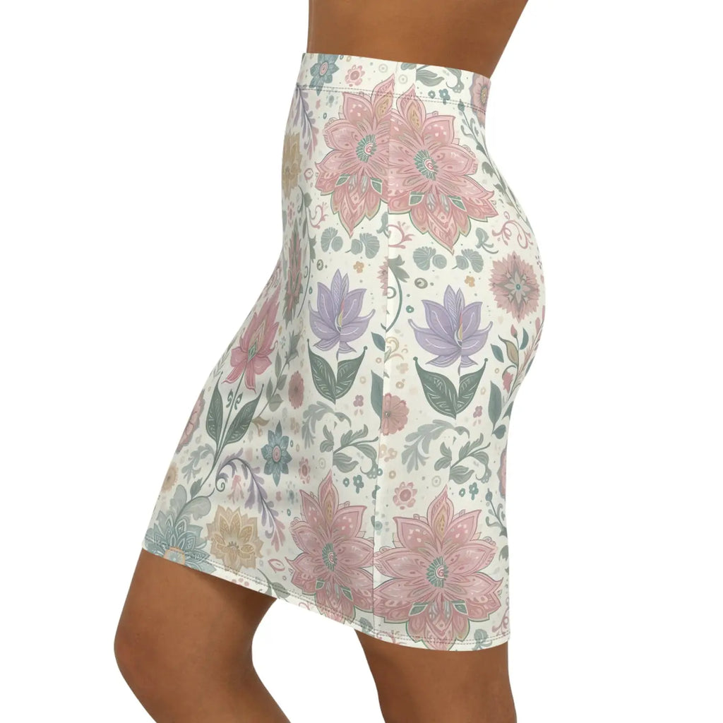 Boho Floral Pencil Skirt - Mid-Waist Everyday Style - DipaliZ