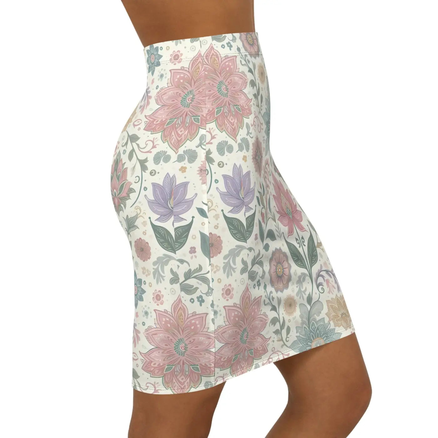 Boho Floral Pencil Skirt - Mid-Waist Everyday Style - DipaliZ