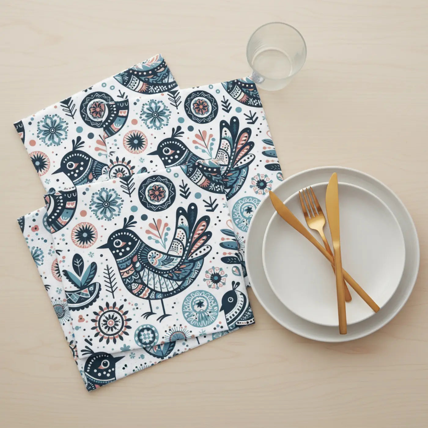 Boho Floral Napkin Set, Decorative Napkins for Dining, Holiday Table Decor, Eco-Friendly Napkins, Bird Pattern Napkins