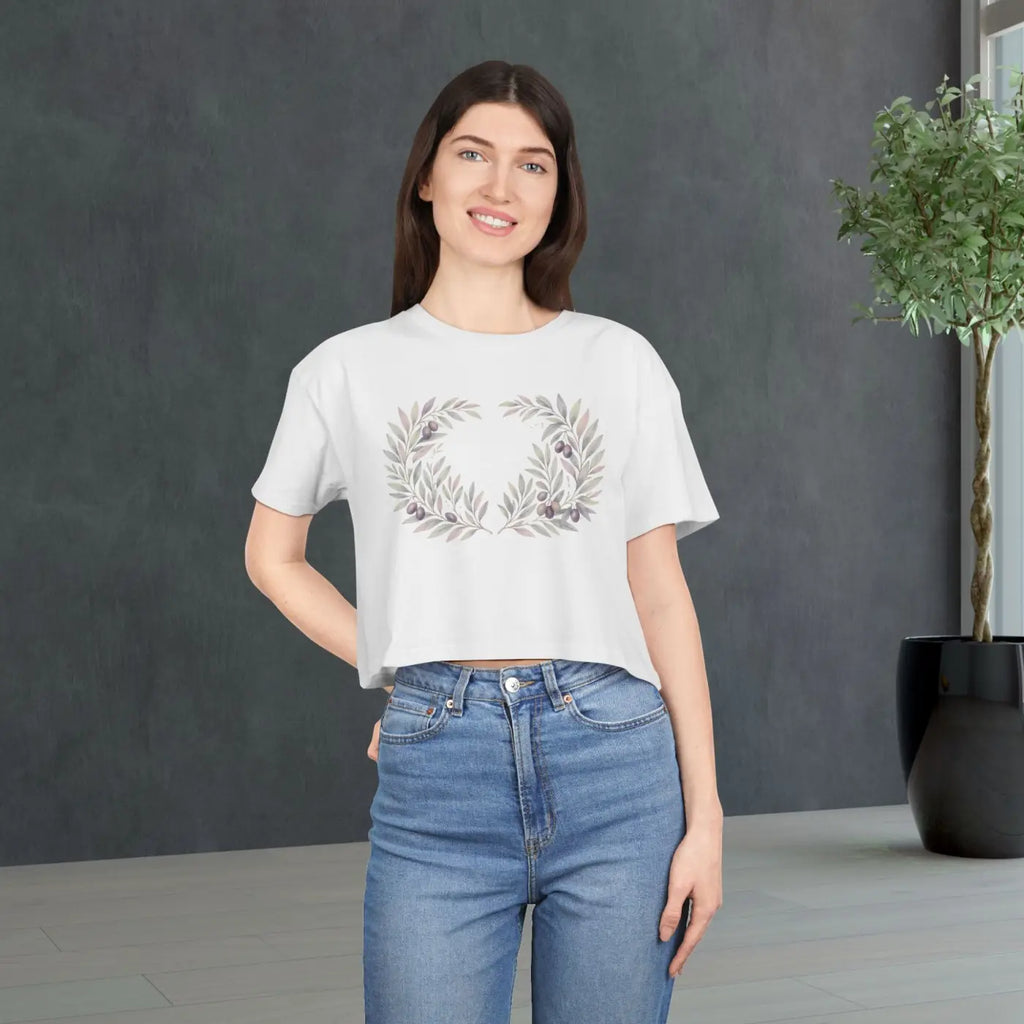 Trendy Boho Floral Women's Crop Tee - Dropped Shoulder - DipaliZ