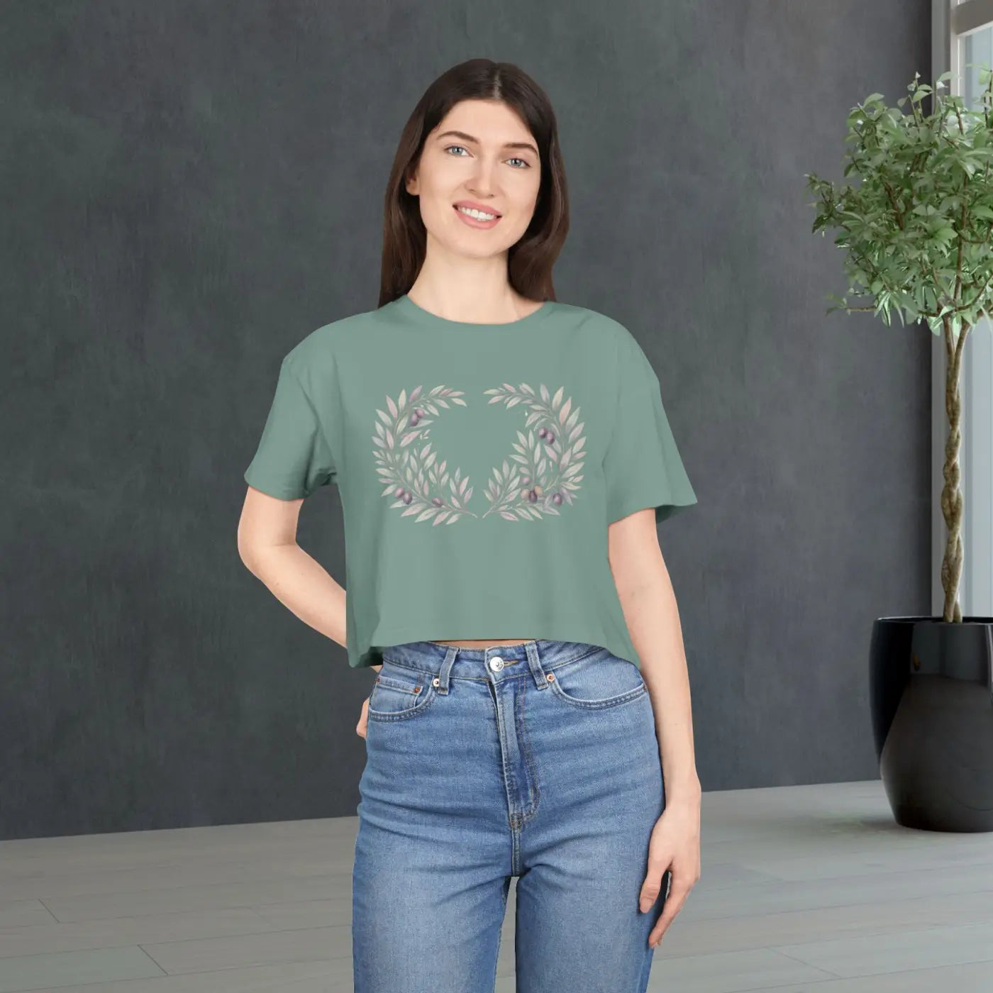 Trendy Boho Floral Women's Crop Tee - Dropped Shoulder - DipaliZ