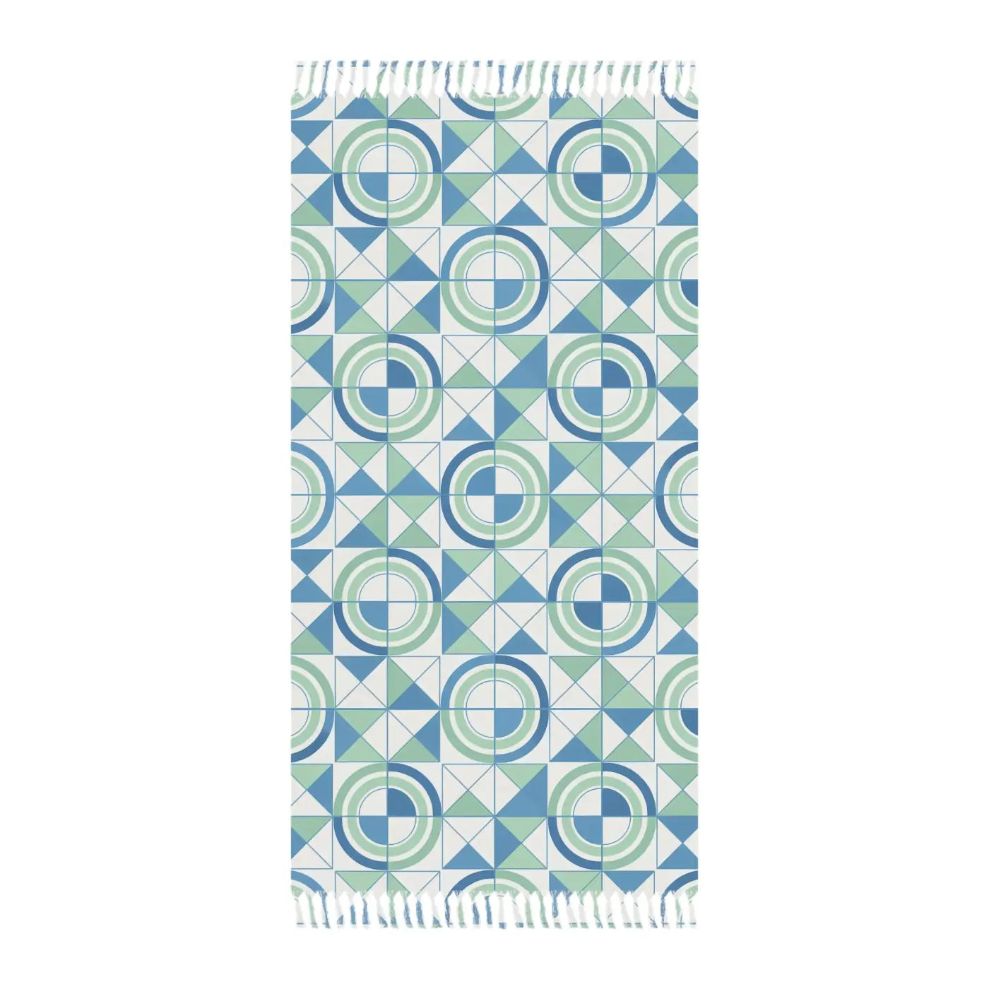 Boho Geometric Beach Towel - Blue Green Tile Design - DipaliZ