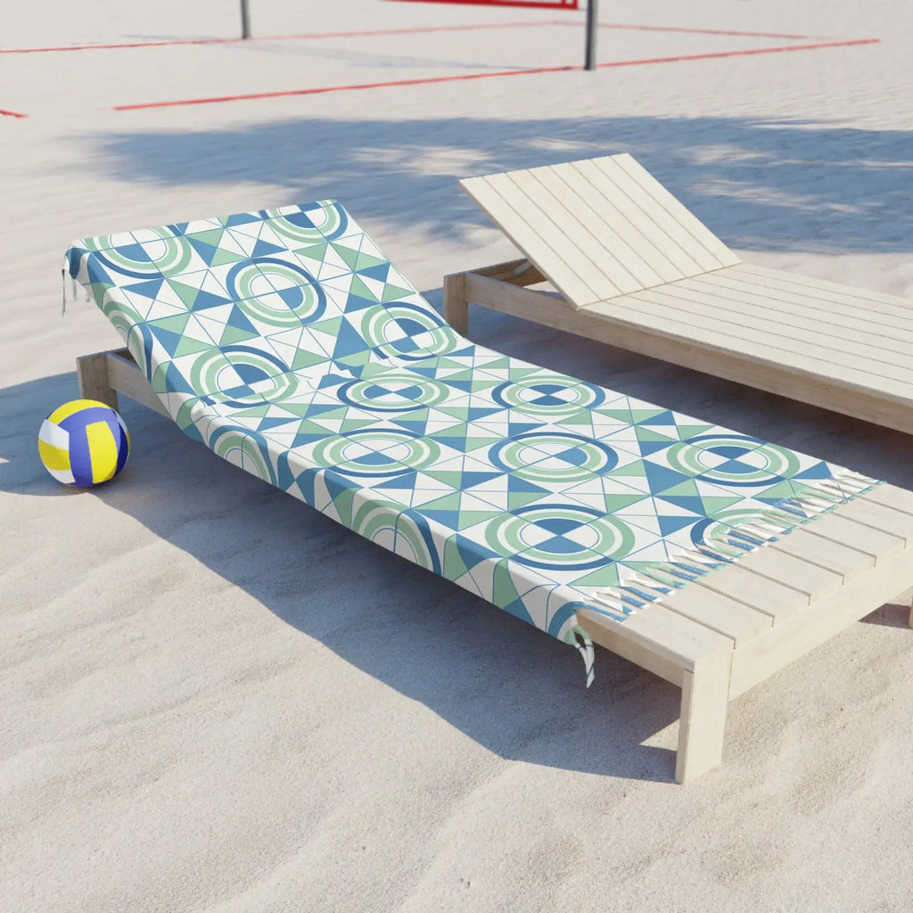 Boho Geometric Beach Towel - Blue Green Tile Design - DipaliZ