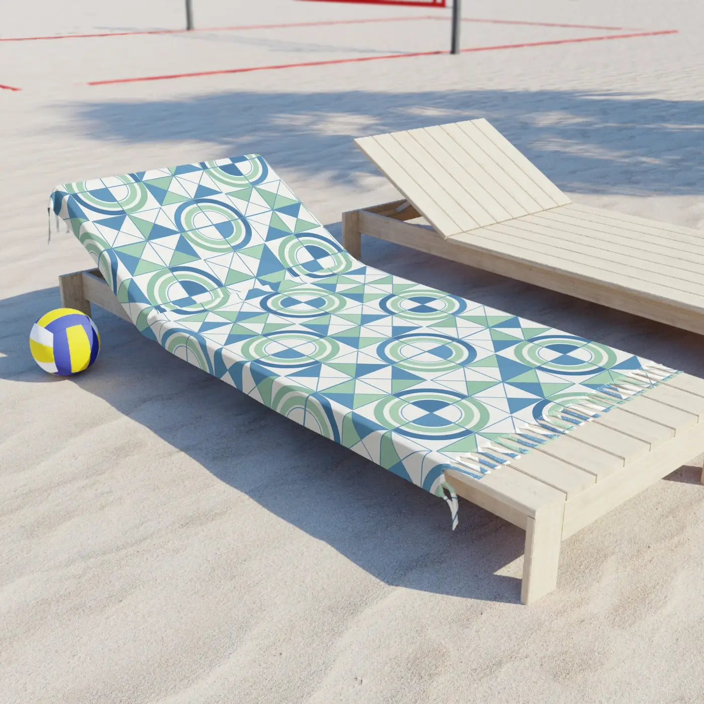 Boho Geometric Beach Towel - Blue Green Tile Design - DipaliZ