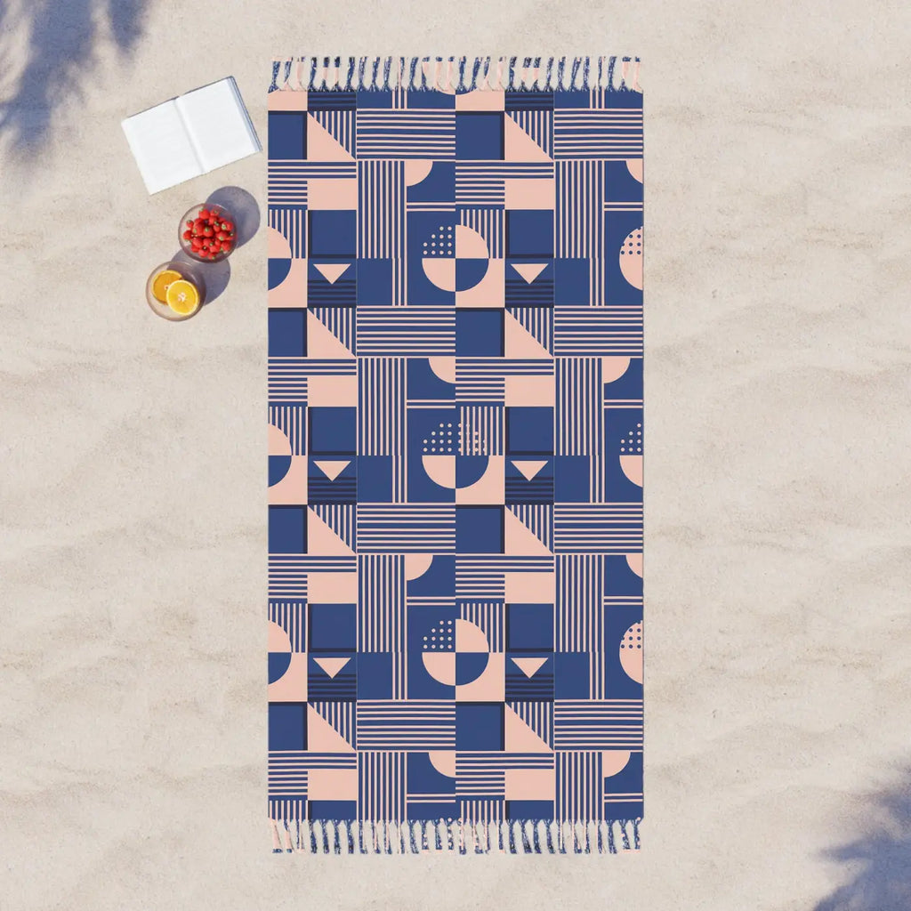 Boho Geometric Beach Towel - Knotted Tassel Edges - DipaliZ