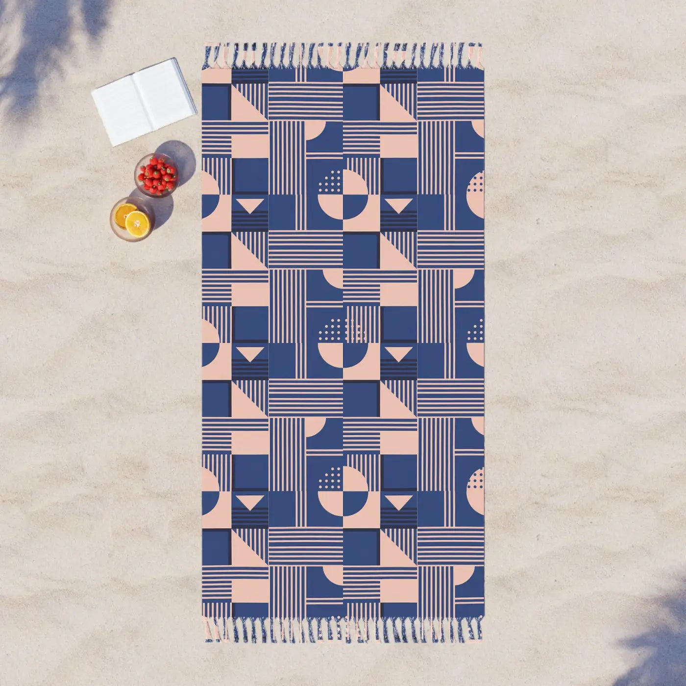 Boho Geometric Beach Towel - Knotted Tassel Edges - DipaliZ