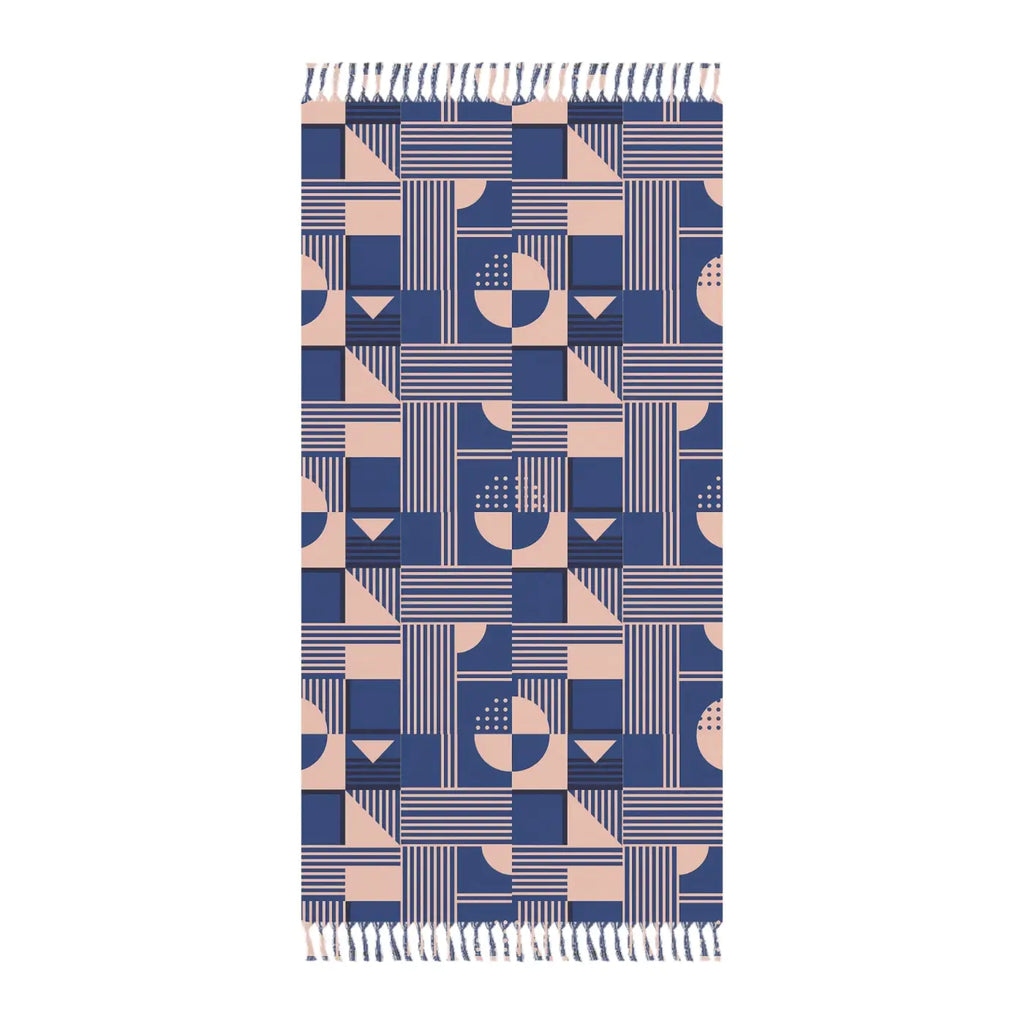 Boho Geometric Beach Towel - Knotted Tassel Edges - DipaliZ