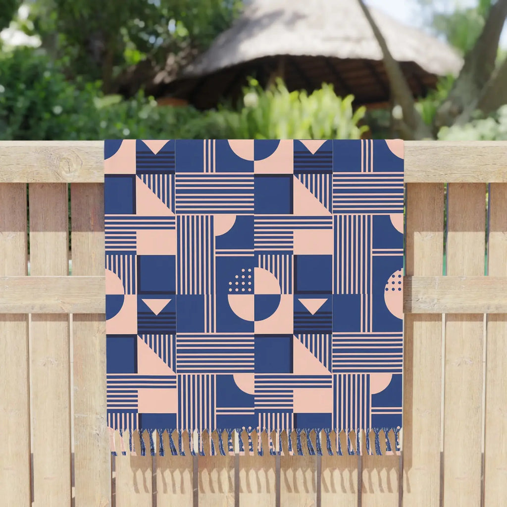 Boho Geometric Beach Towel - Knotted Tassel Edges - DipaliZ