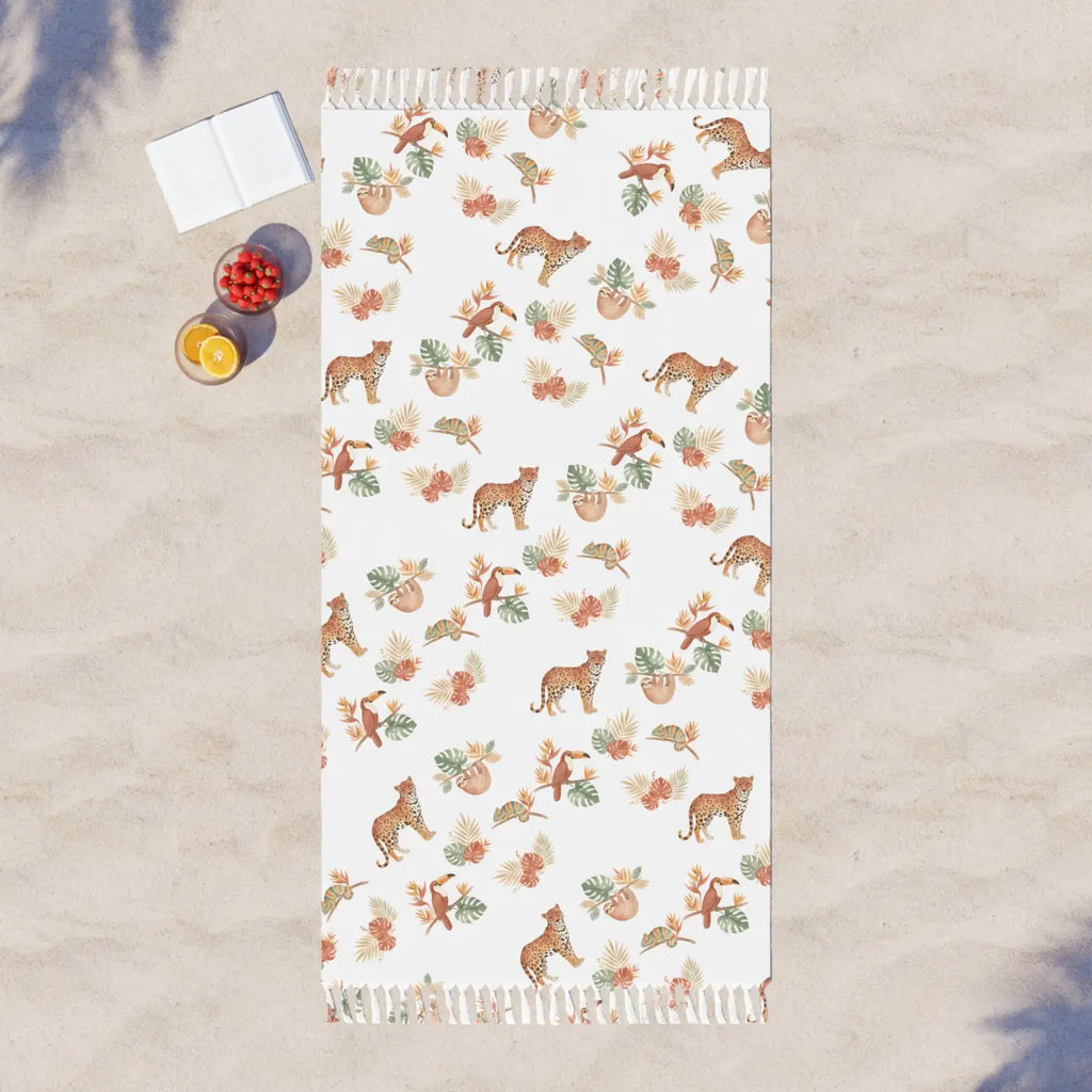 Boho Leopard Beach Towel - Sun-Drenched Seaside Style - DipaliZ
