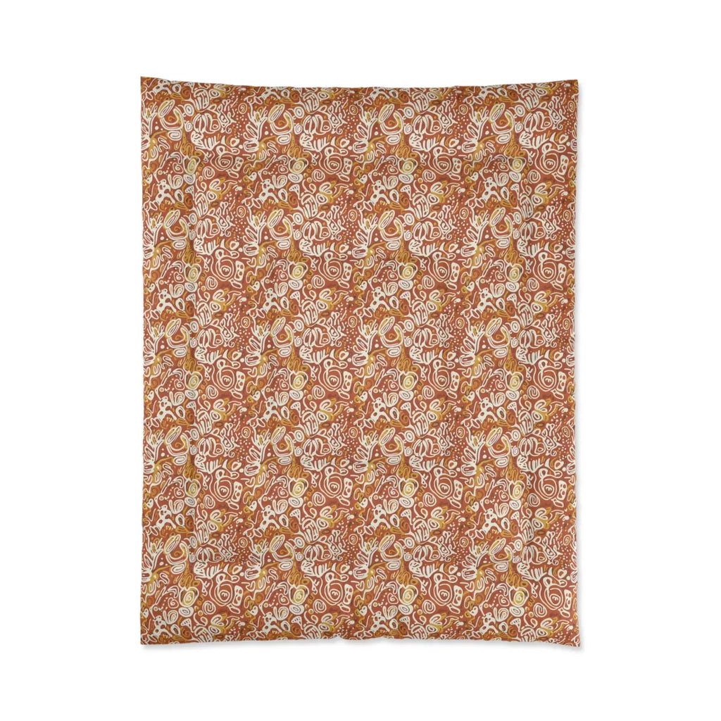 Boho Paisley Comforter - Rustic Orange Floral Pattern - DipaliZ