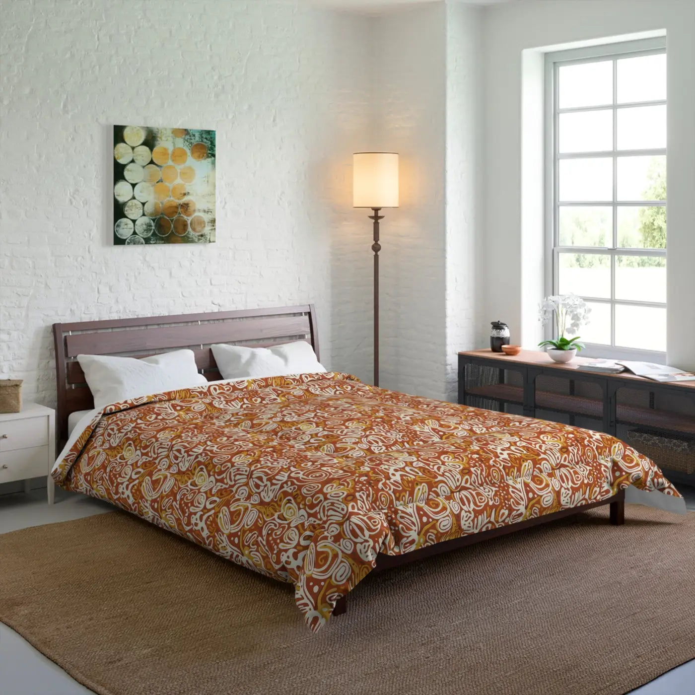 Boho Paisley Comforter - Rustic Orange Floral Pattern - DipaliZ