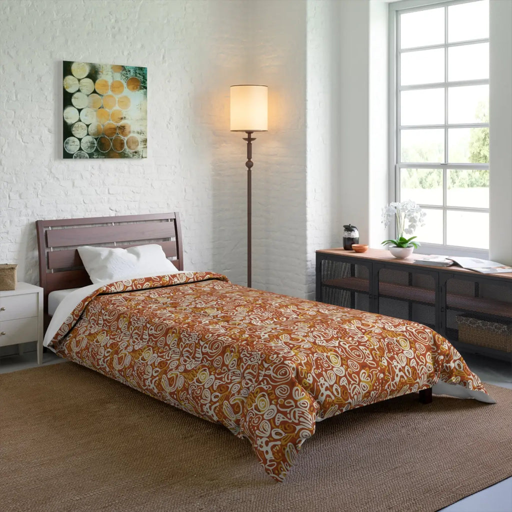 Boho Paisley Comforter - Rustic Orange Floral Pattern - DipaliZ