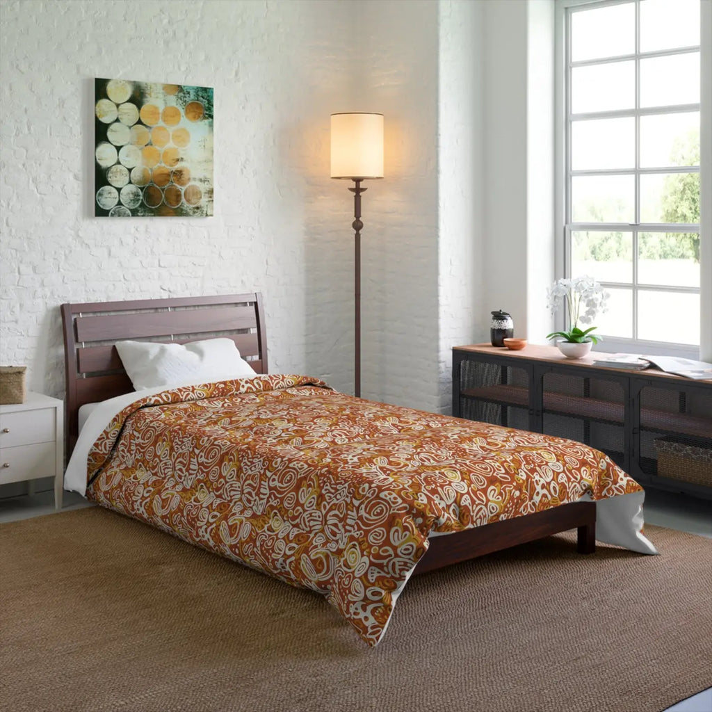 Boho Paisley Comforter - Rustic Orange Floral Pattern - DipaliZ