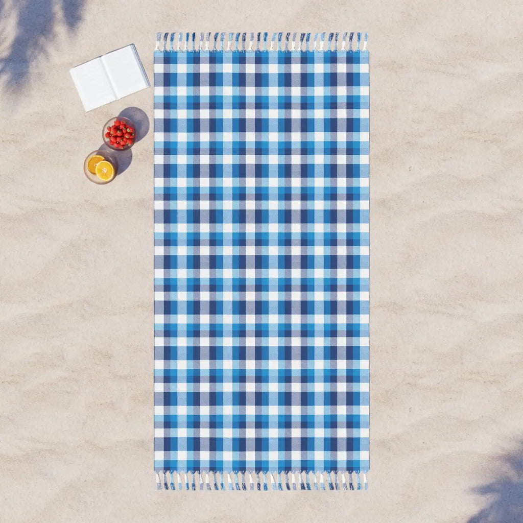 Boho Plaid Beach Towel - Fringe Turkish Coastal Escape - DipaliZ