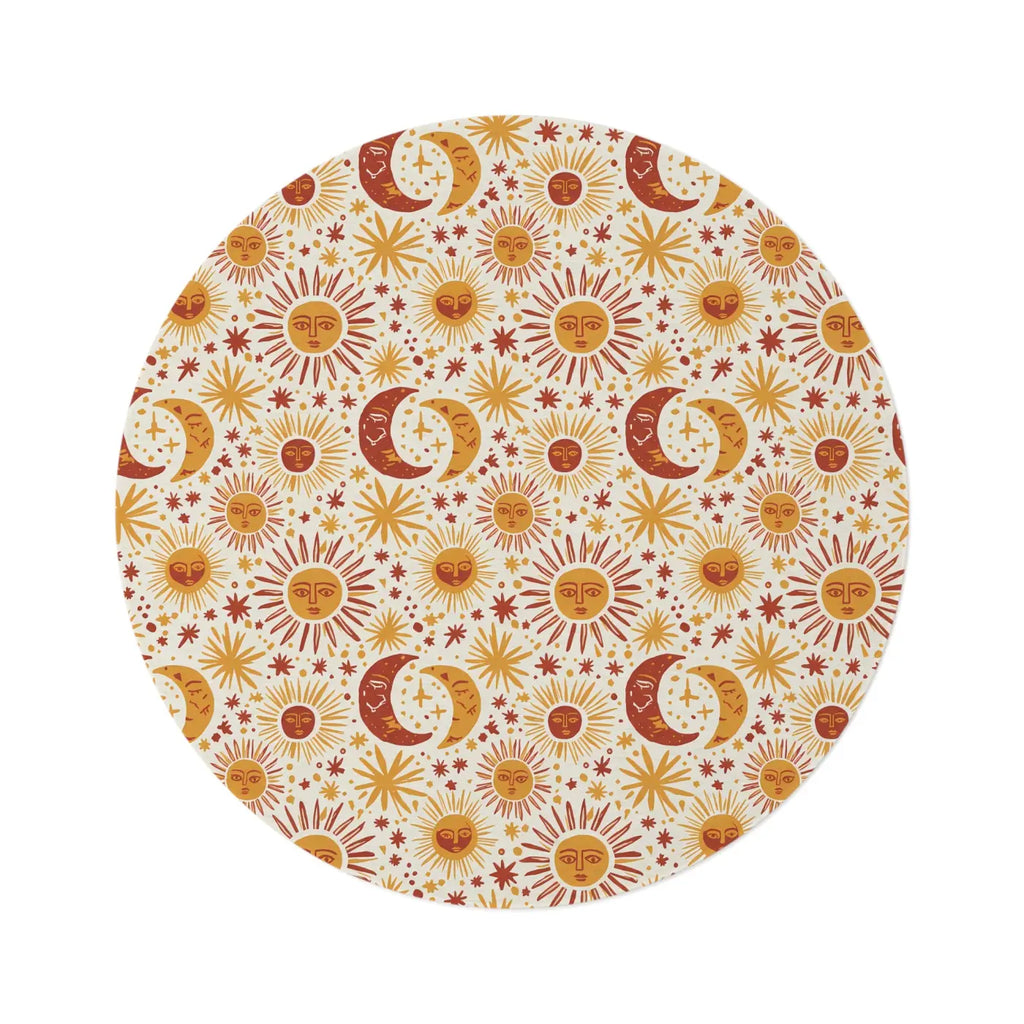 Celestial Area Rug - Retro Sun Moon Bohemian Design - DipaliZ