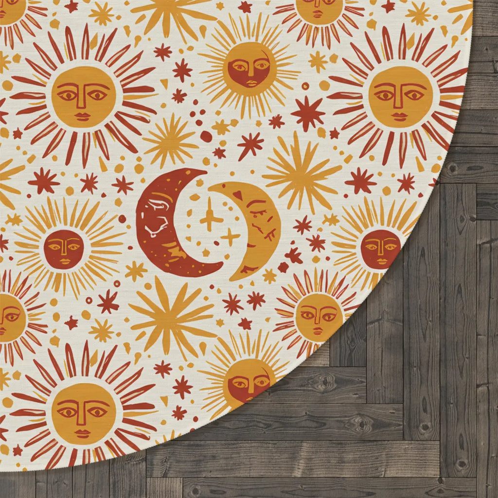 Celestial Area Rug - Retro Sun Moon Bohemian Design - DipaliZ