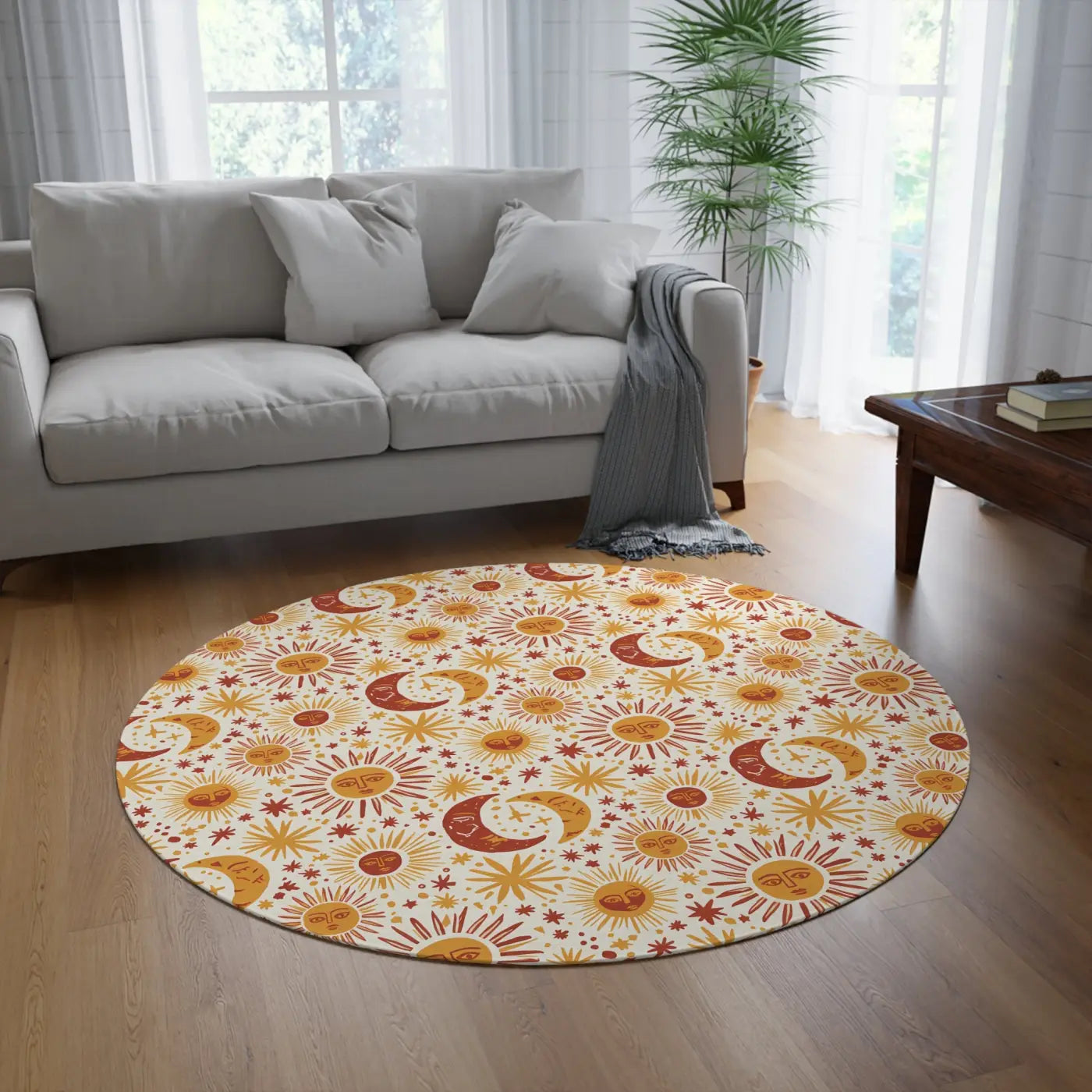 Celestial Area Rug - Retro Sun Moon Bohemian Design - DipaliZ