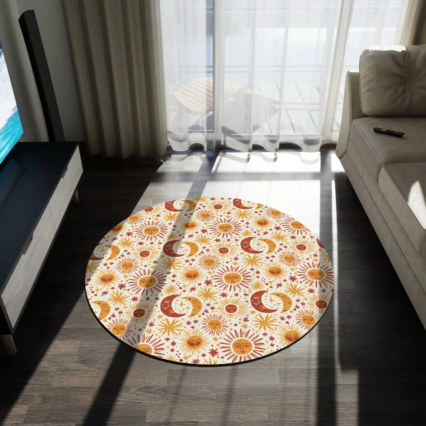 Celestial Area Rug - Retro Sun Moon Bohemian Design - DipaliZ