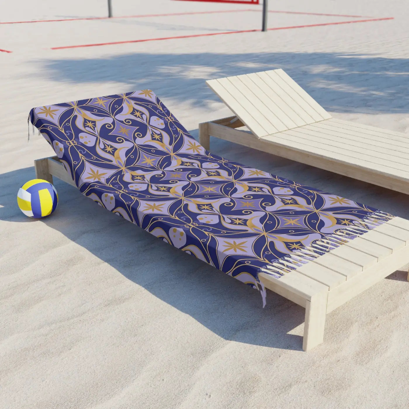 Boho Tile Beach Towel - Moroccan Patterned with Fringe Tassels - DipaliZ