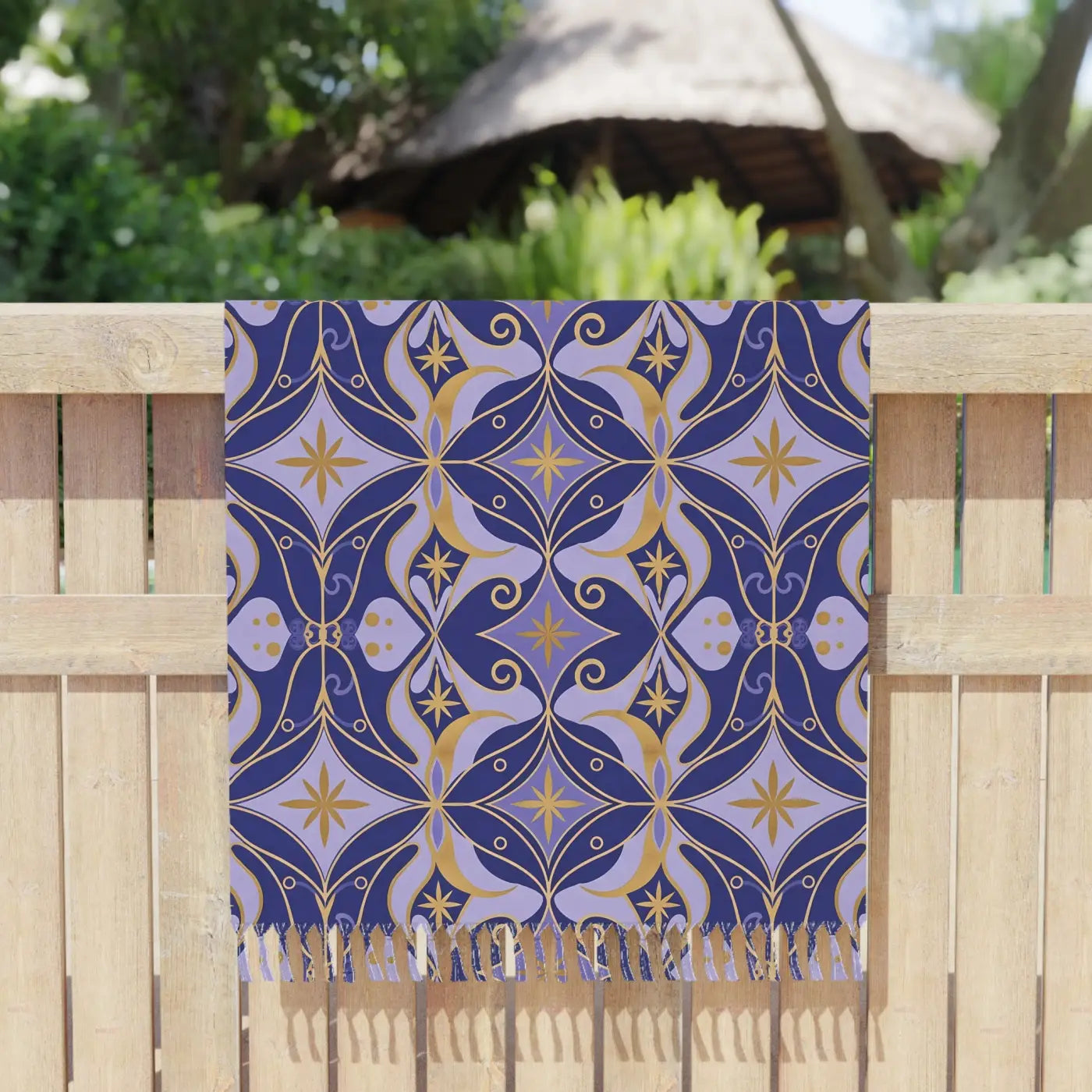 Boho Tile Beach Towel - Moroccan Patterned with Fringe Tassels - DipaliZ