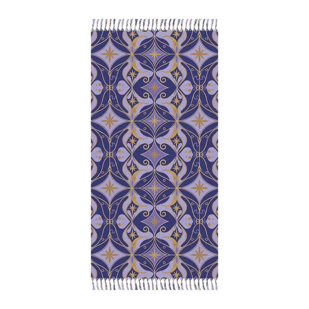 Boho Tile Beach Towel - Moroccan Patterned with Fringe Tassels - DipaliZ