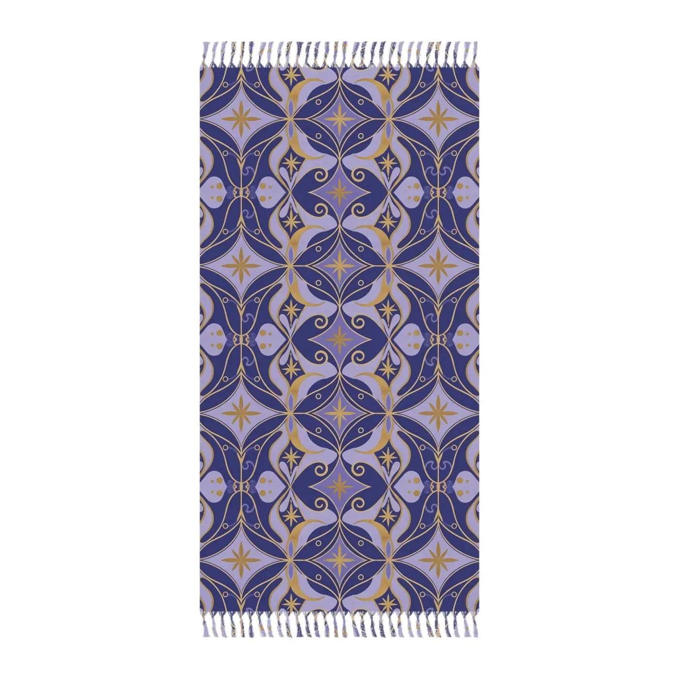 Boho Tile Beach Towel - Moroccan Patterned with Fringe Tassels - DipaliZ
