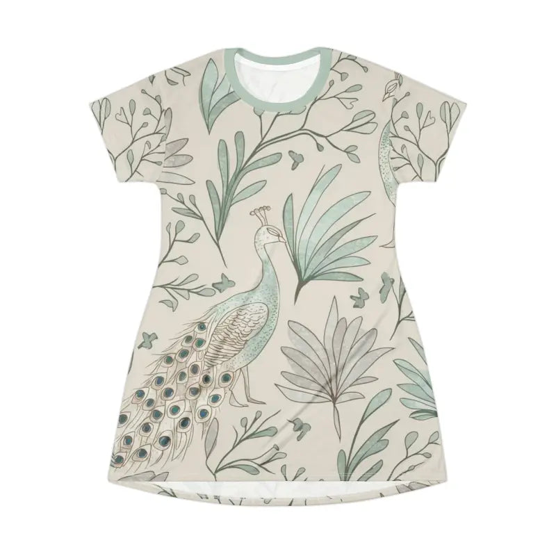 Peacock Printed Shirt Dress - Mint Colored Fresh Style - DipaliZ