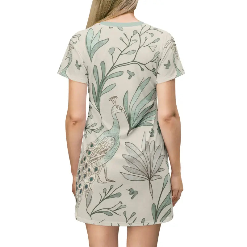 Peacock Printed Shirt Dress - Mint Colored Fresh Style - DipaliZ