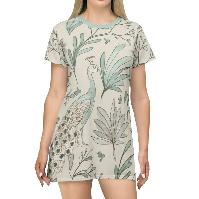 Peacock Printed Shirt Dress - Mint Colored Fresh Style - DipaliZ