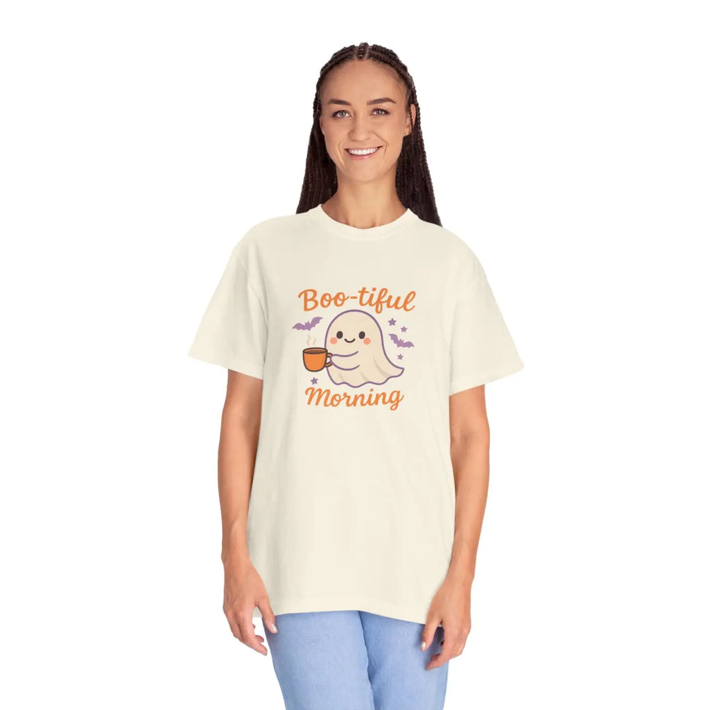 Funny Ghost Print Tee - Boo-tiful Morning Relaxed Fit - DipaliZ