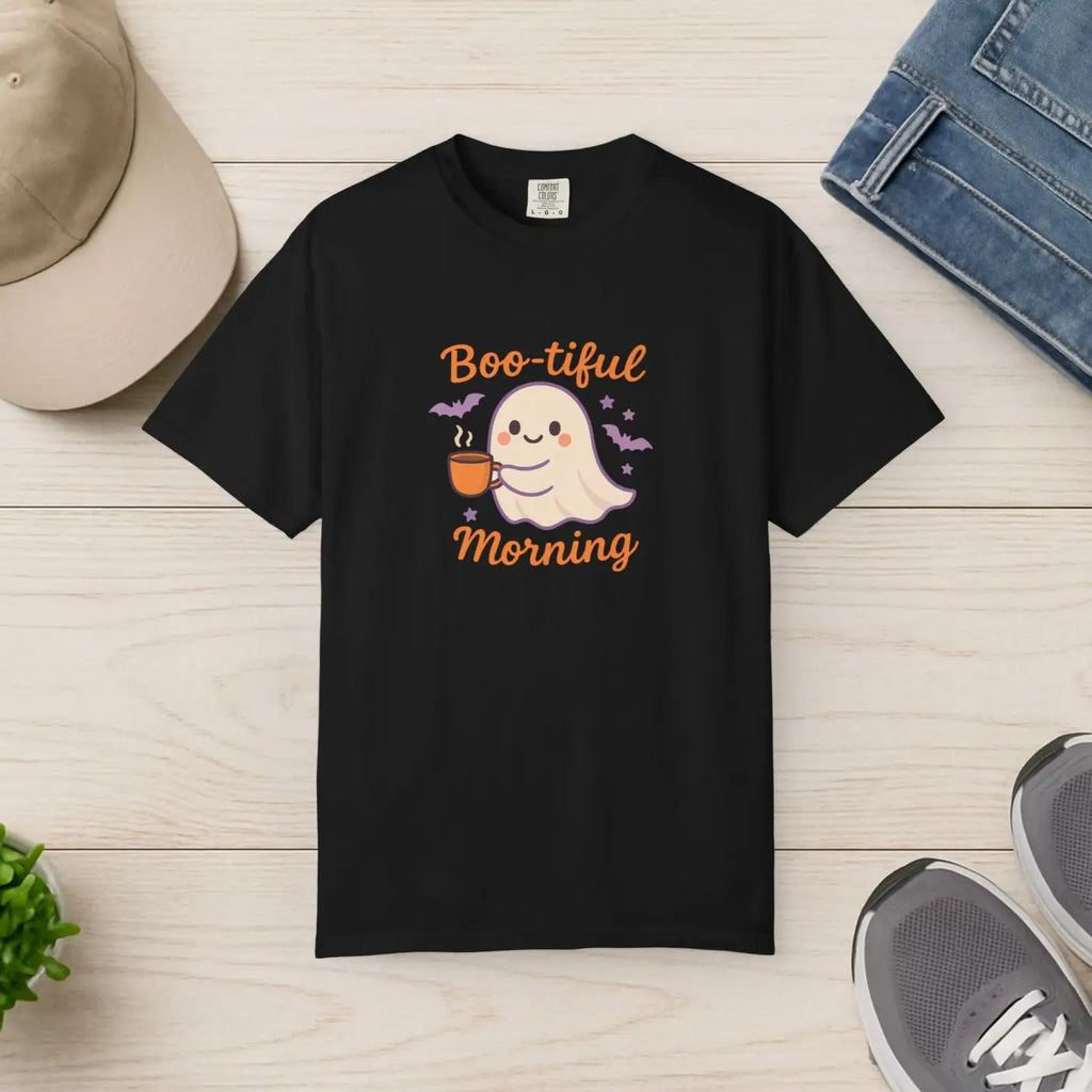 Funny Ghost Print Tee - Boo-tiful Morning Relaxed Fit - DipaliZ