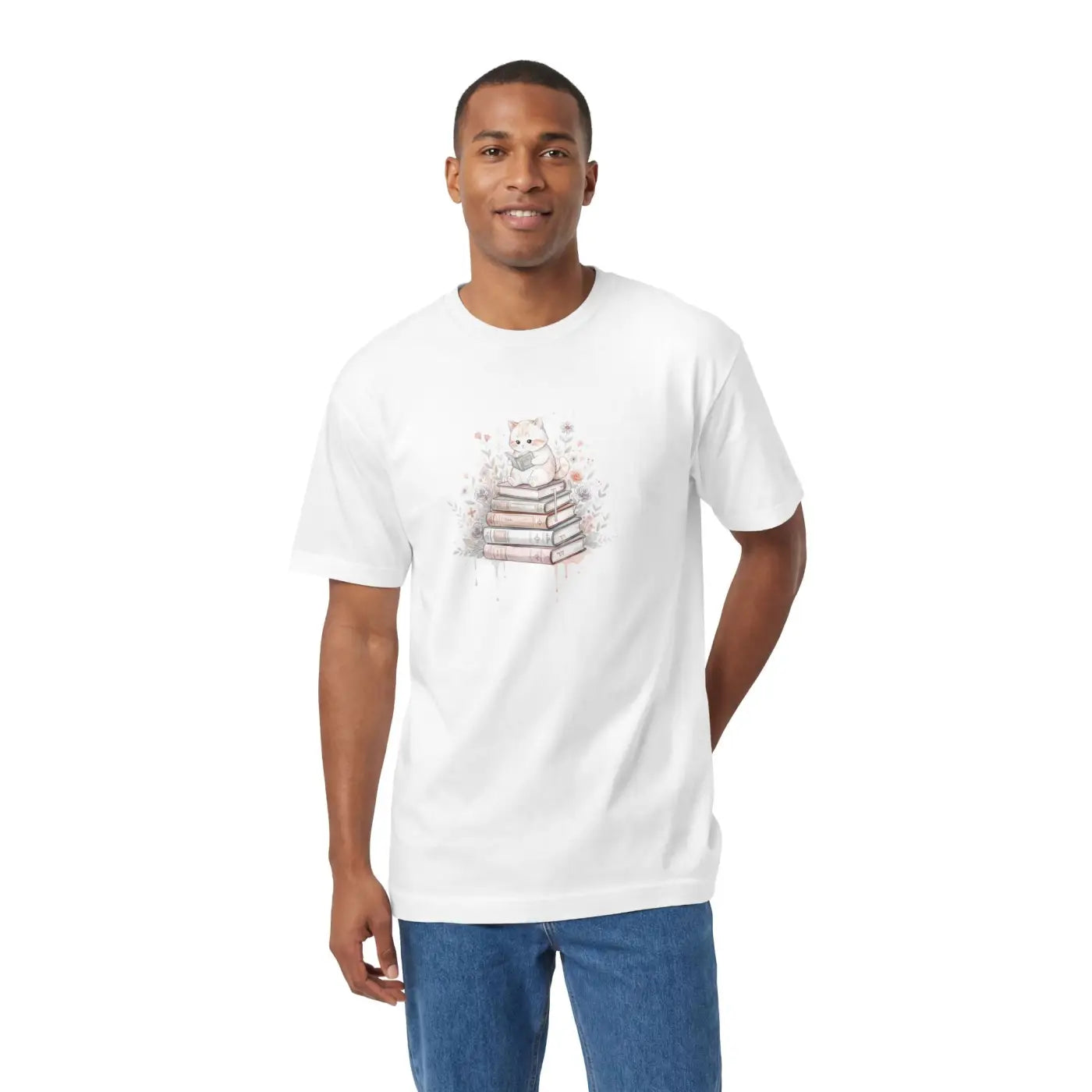 Bookish Cat Tee - Watercolor Literary Design - DipaliZ