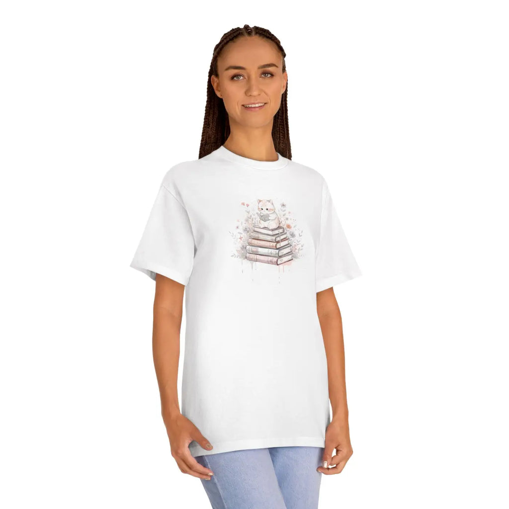 Bookish Cat Tee - Watercolor Literary Design - DipaliZ