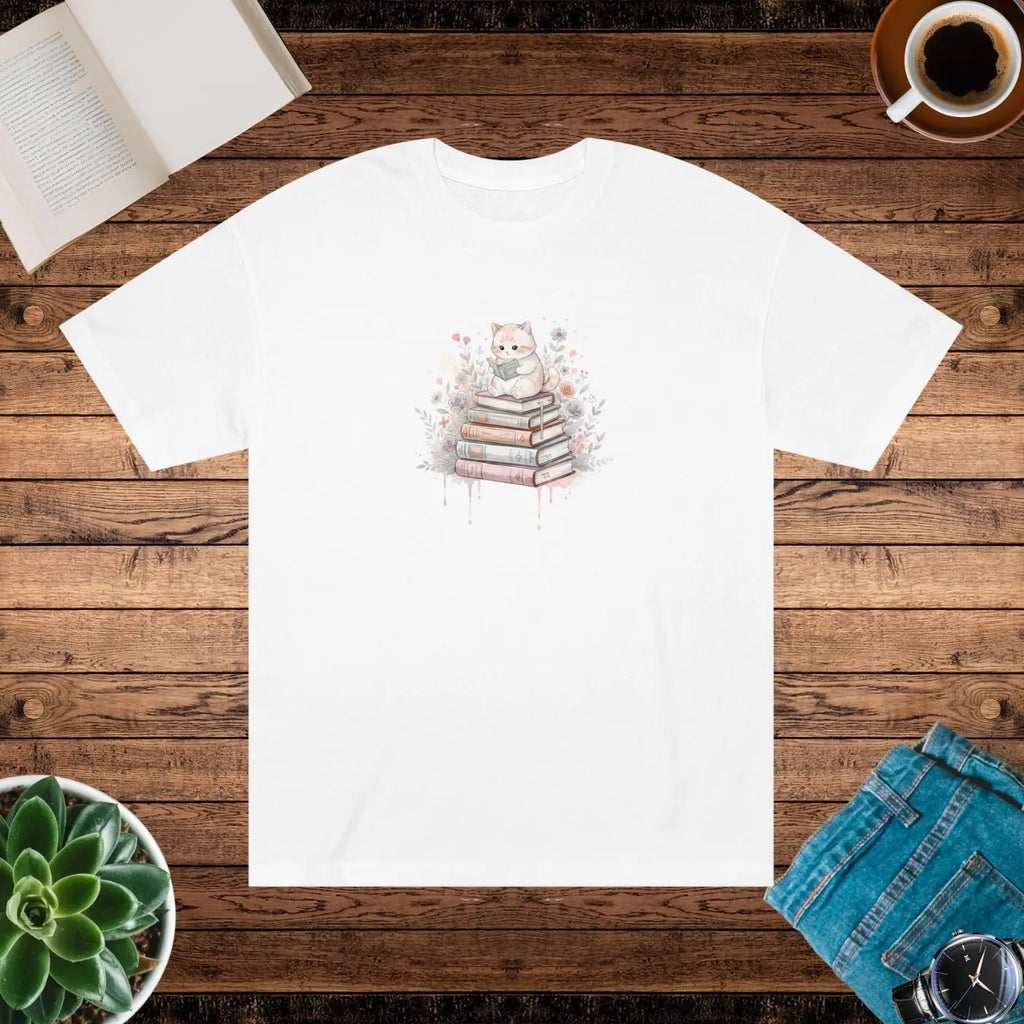 Bookish Cat Tee - Watercolor Literary Design - DipaliZ