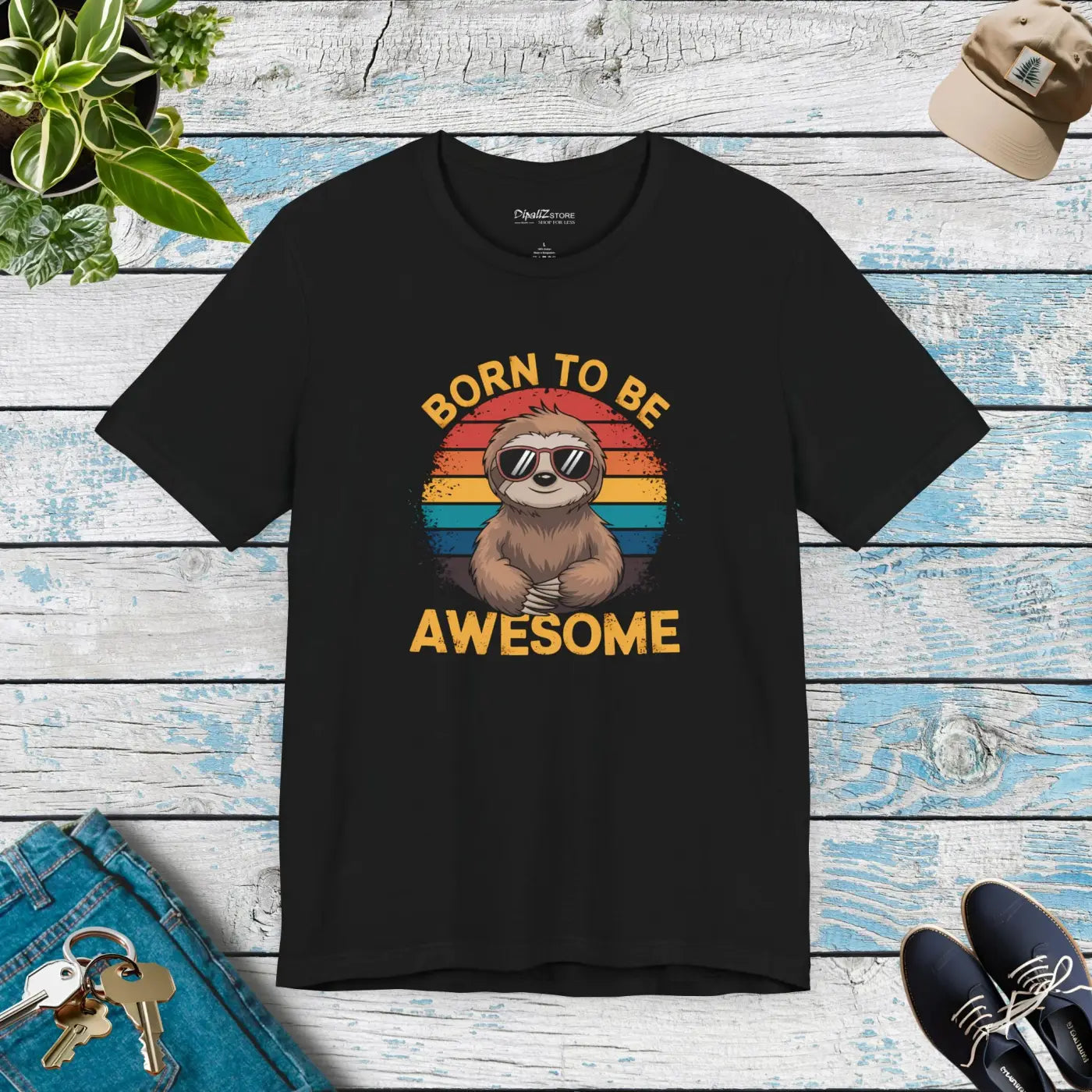 Unisex Jersey Short Sleeve Tee - Born to be Awesome Sloth - DipaliZ