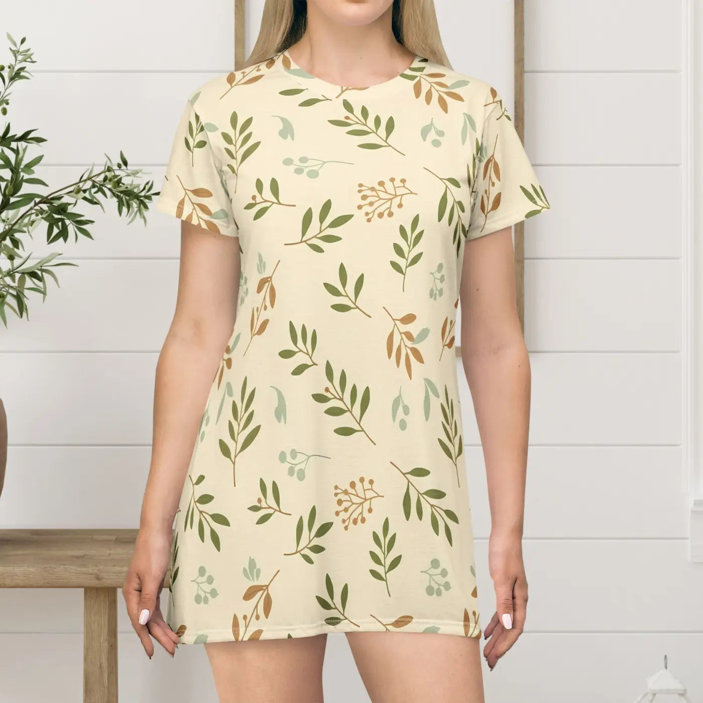 Botanical Cream Floral Leaf Dress - Modern Lifestyle - DipaliZ