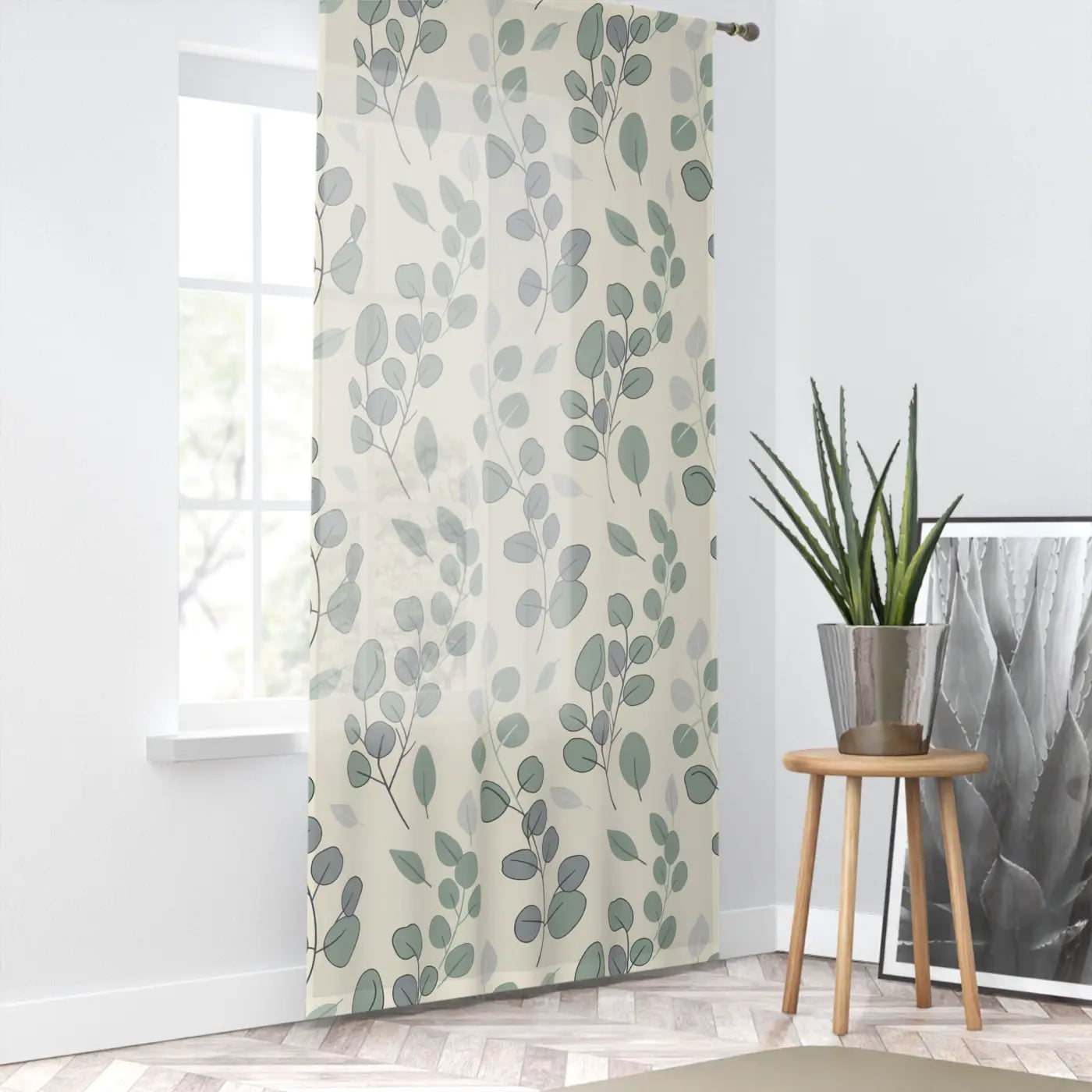 Eucalyptus Sheer Window Curtain - Botanical Design - DipaliZ