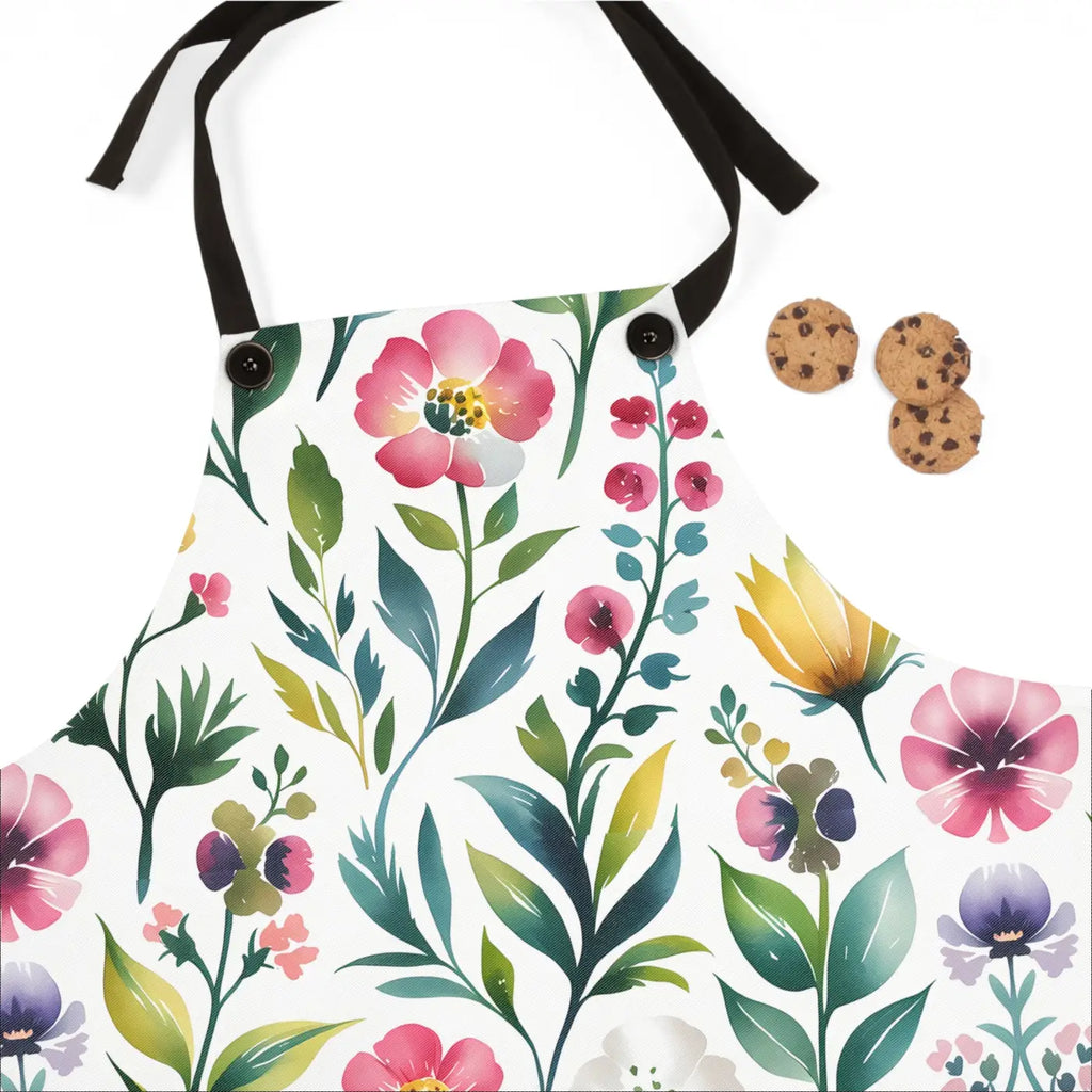 Botanical Floral Apron - Black Detachable Twill Straps - DipaliZ
